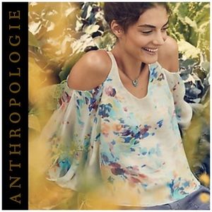 Anthropologie | Watercolor Cold Shoulder Silk Top